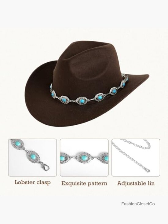 Western Turquoise Chain Belt & Hat Band - Metal Concho Cowgirl Accessory